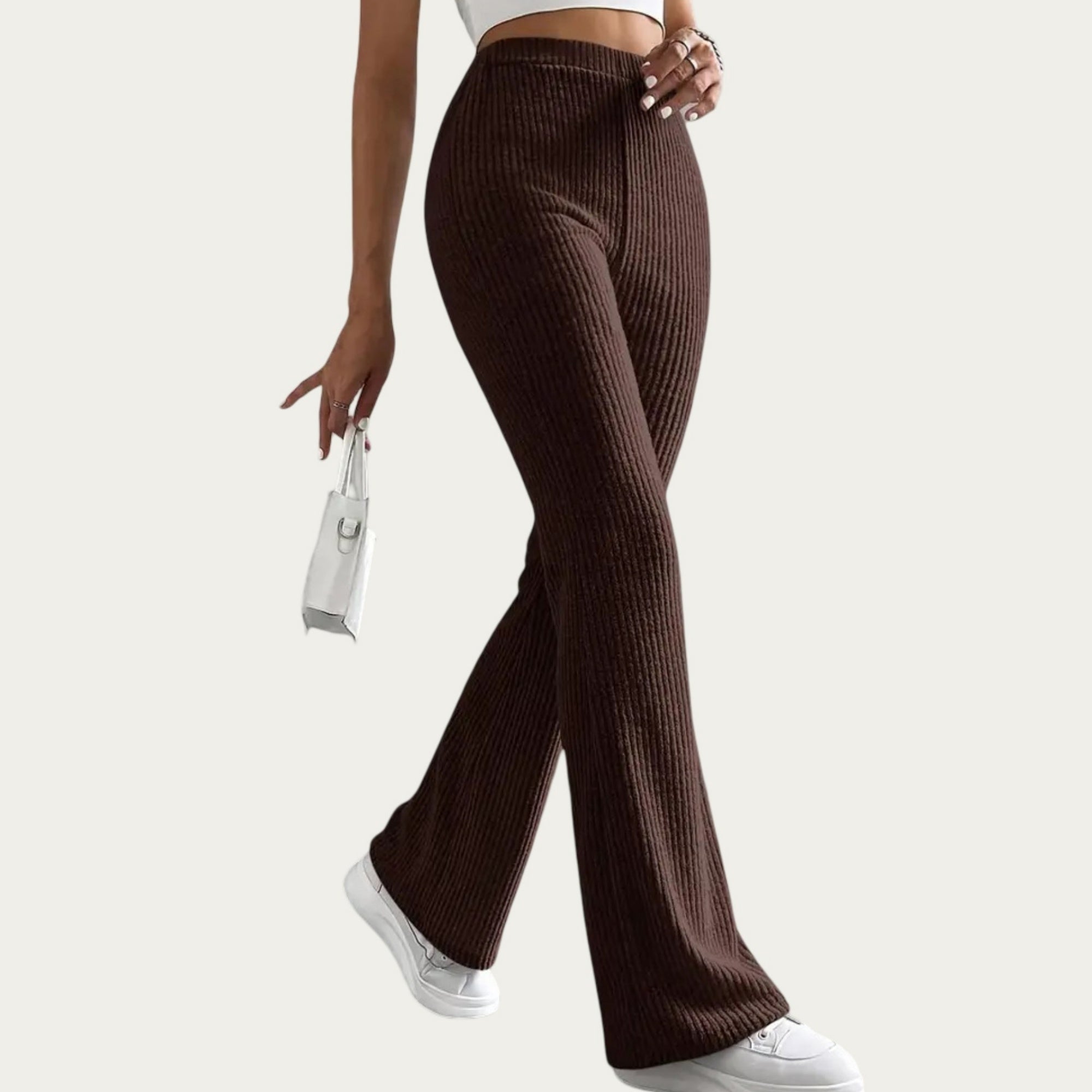 Anna-Kaci Women's Soft Ribbed Knit Lounge Pants with Flared Leg Silhouette and Comfortable High Waist Fit for Relaxed Everyday Comfort