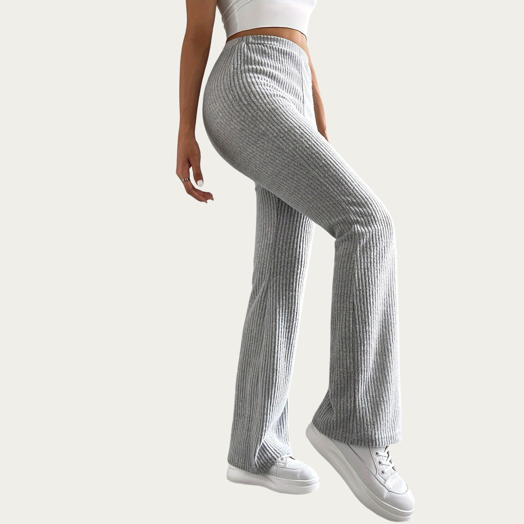 Anna-Kaci Women's Soft Ribbed Knit Lounge Pants with Flared Leg Silhouette and Comfortable High Waist Fit for Relaxed Everyday Comfort