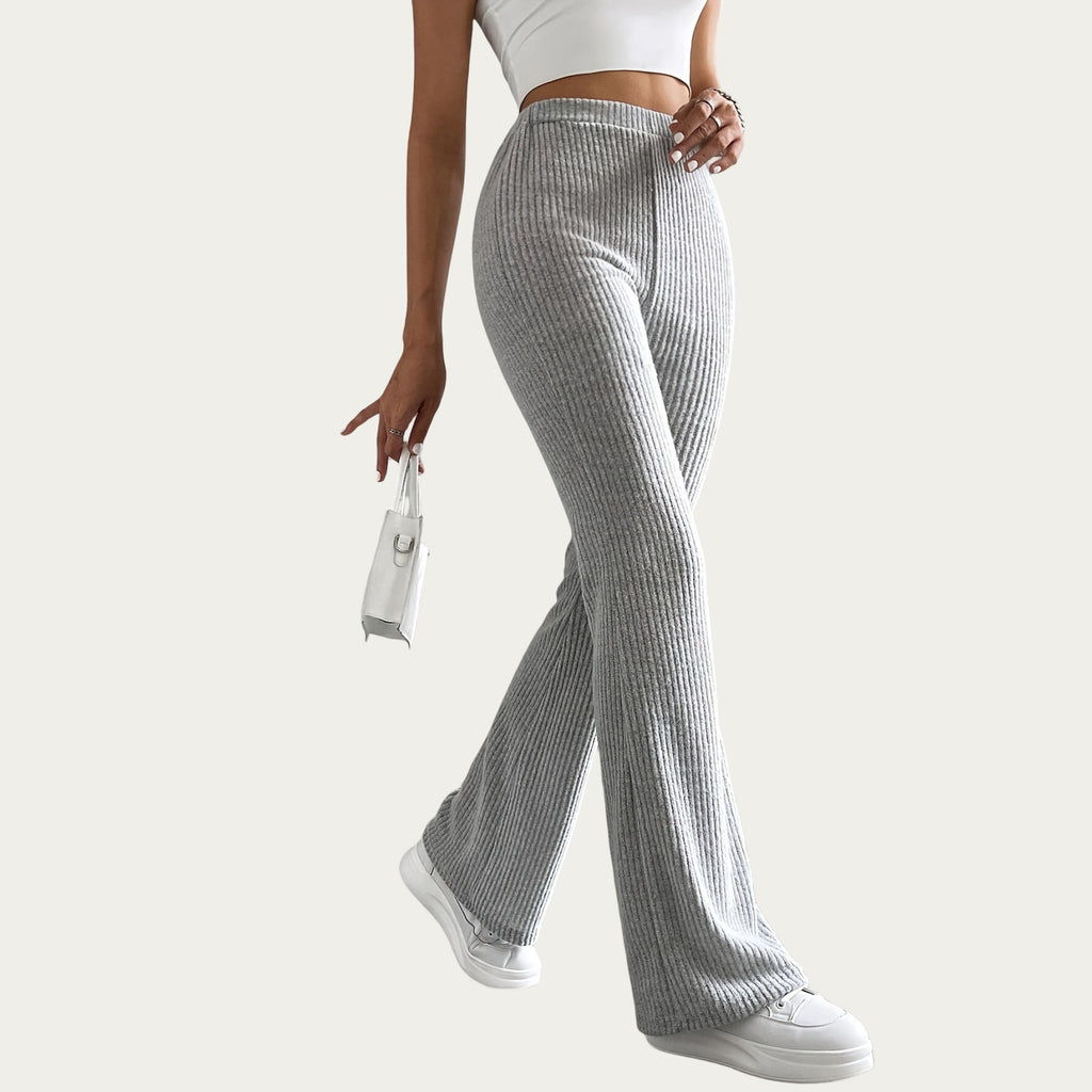 Anna-Kaci Women's Soft Ribbed Knit Lounge Pants with Flared Leg Silhouette and Comfortable High Waist Fit for Relaxed Everyday Comfort