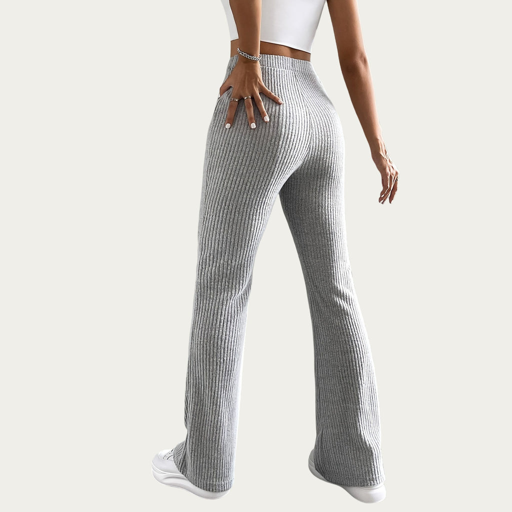 Anna-Kaci Women's Soft Ribbed Knit Lounge Pants with Flared Leg Silhouette and Comfortable High Waist Fit for Relaxed Everyday Comfort