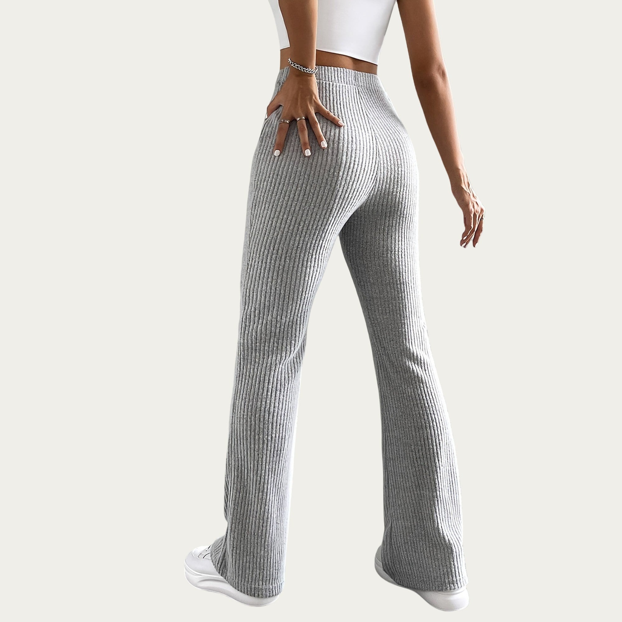 Anna-Kaci Women's Soft Ribbed Knit Lounge Pants with Flared Leg Silhouette and Comfortable High Waist Fit for Relaxed Everyday Comfort