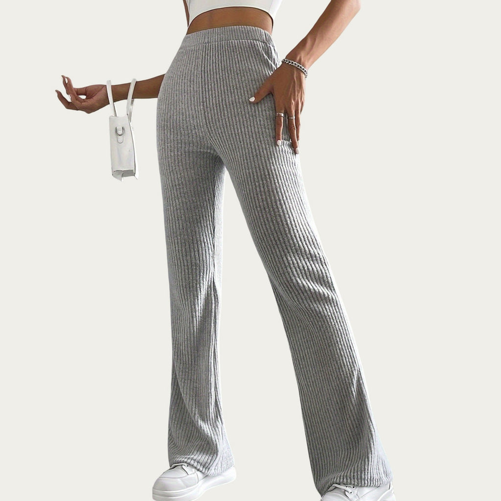 Anna-Kaci Women's Soft Ribbed Knit Lounge Pants with Flared Leg Silhouette and Comfortable High Waist Fit for Relaxed Everyday Comfort