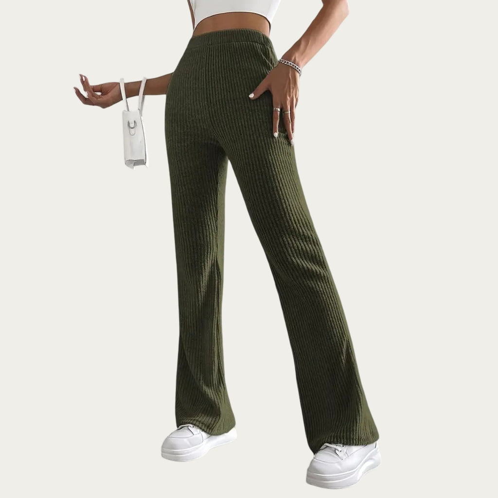 Anna-Kaci Women's Soft Ribbed Knit Lounge Pants with Flared Leg Silhouette and Comfortable High Waist Fit for Relaxed Everyday Comfort