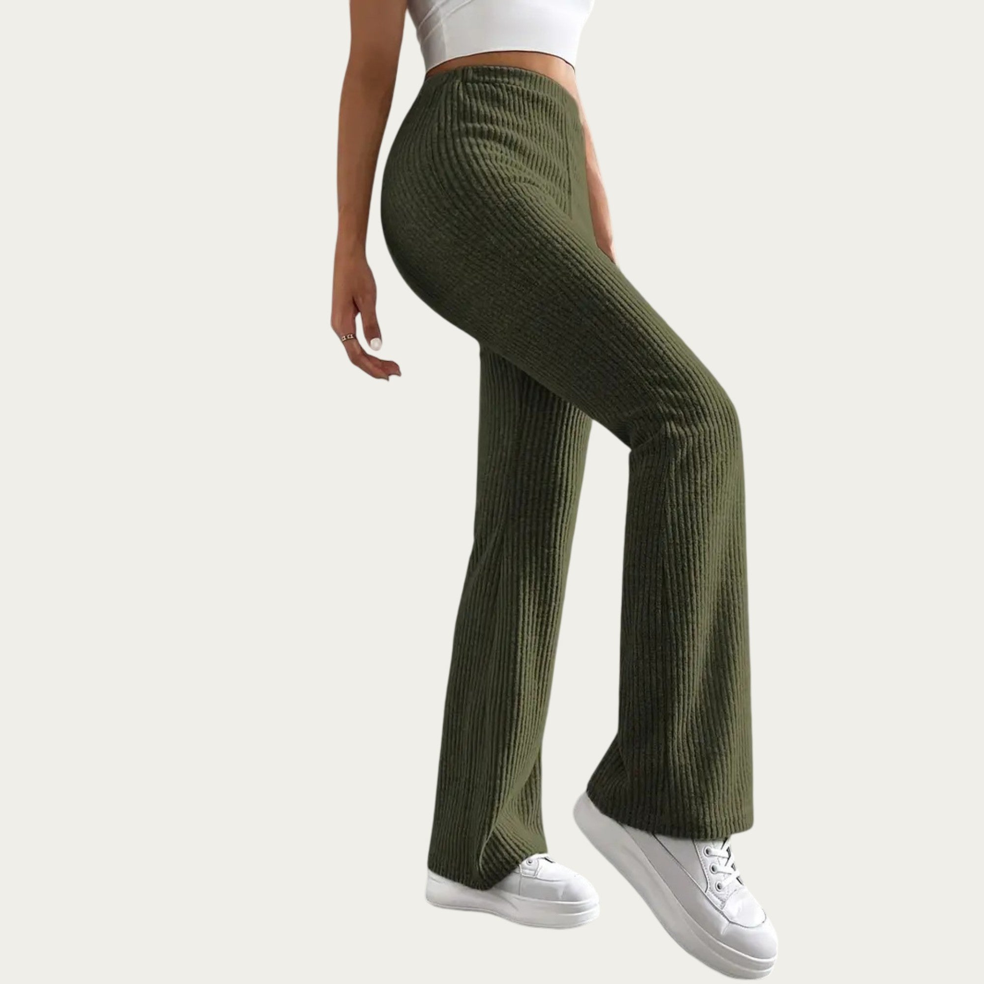 Anna-Kaci Women's Soft Ribbed Knit Lounge Pants with Flared Leg Silhouette and Comfortable High Waist Fit for Relaxed Everyday Comfort