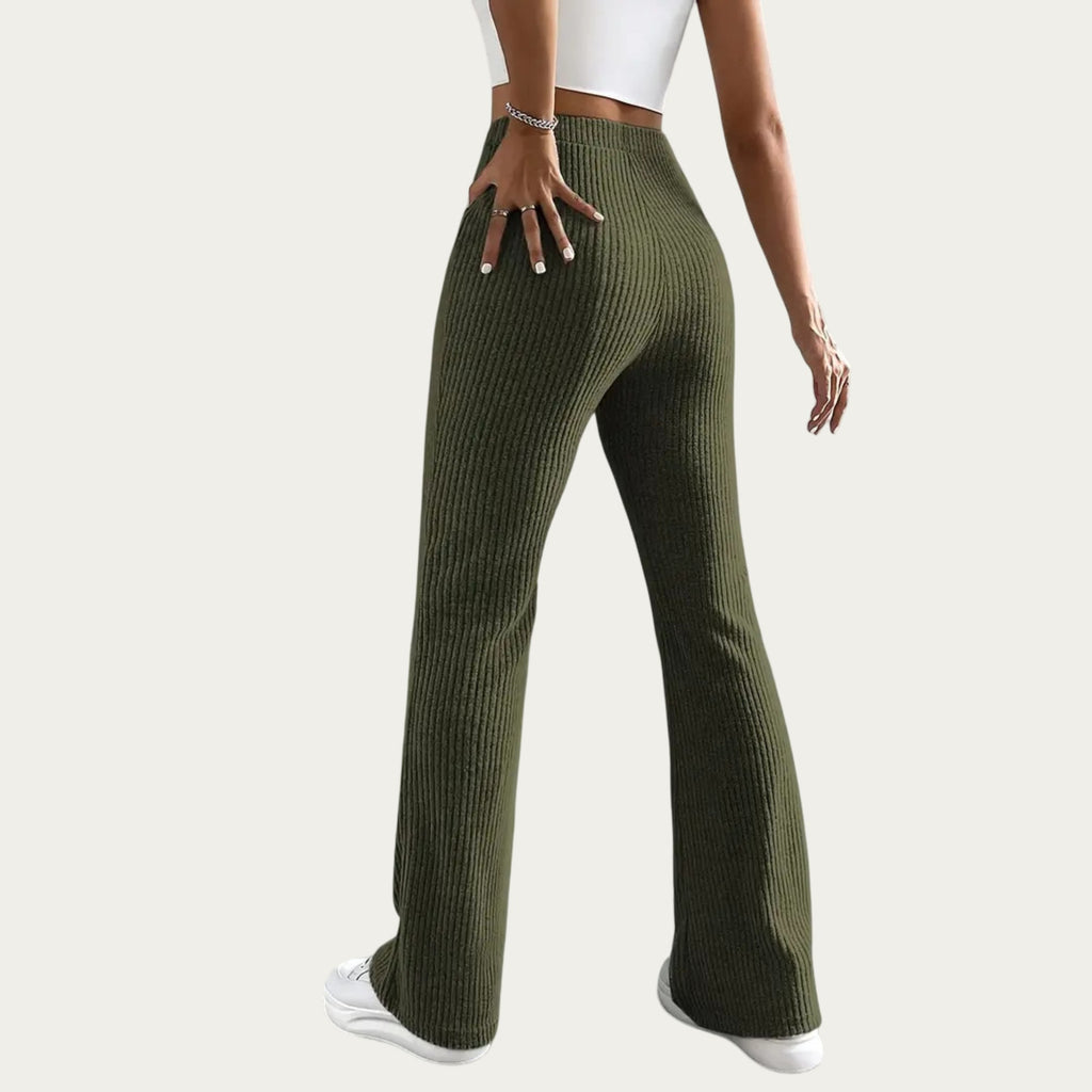 Anna-Kaci Women's Soft Ribbed Knit Lounge Pants with Flared Leg Silhouette and Comfortable High Waist Fit for Relaxed Everyday Comfort