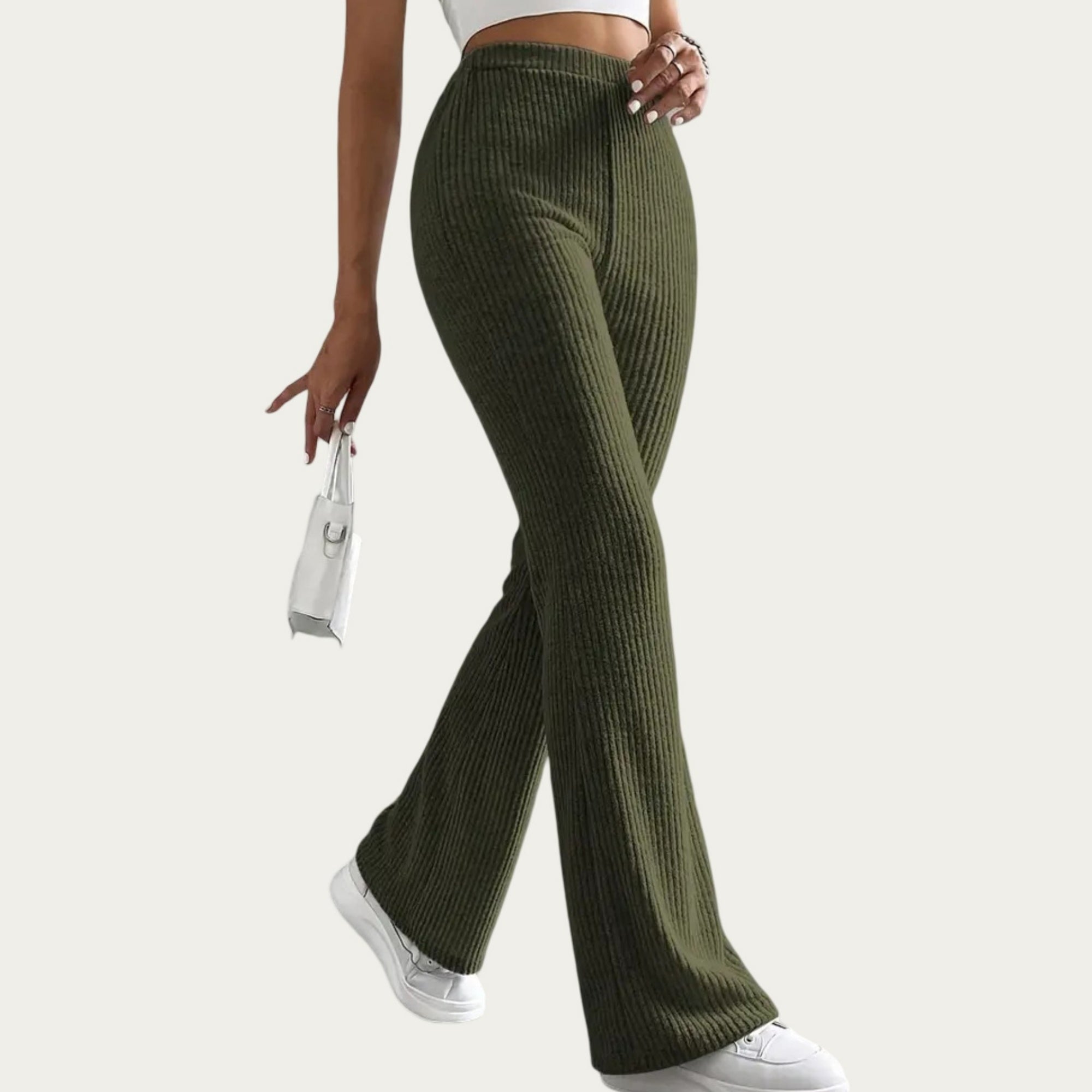 Anna-Kaci Women's Soft Ribbed Knit Lounge Pants with Flared Leg Silhouette and Comfortable High Waist Fit for Relaxed Everyday Comfort