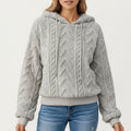 Anna-Kaci Women's Plush Textured Hoodie with Cable Inspired Patterning, Soft High Pile Fabric, Relaxed Long Sleeves and Ribbed Trim Accents