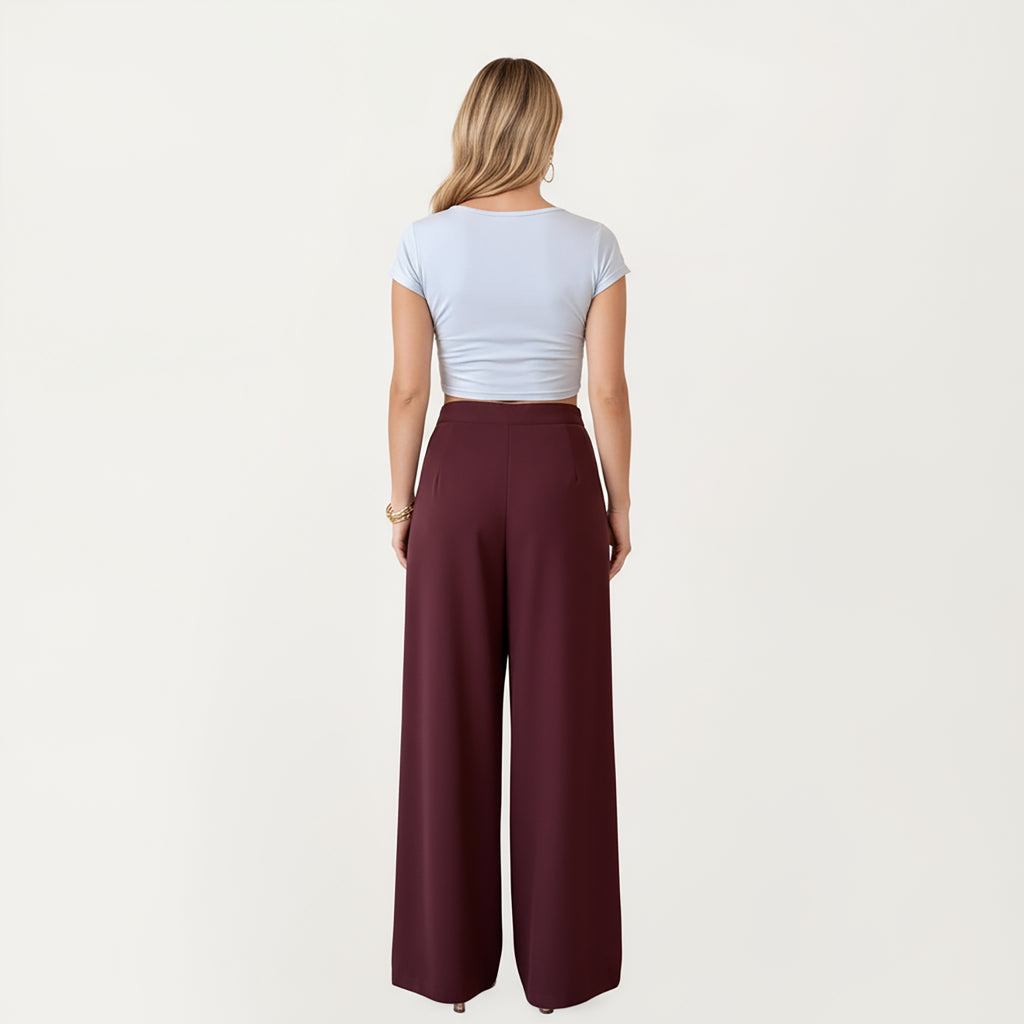 Anna-Kaci Women's Wide Leg Pants with Draped Front Panels and Soft Flowing Fabric Featuring a Tie Waist Detail and Smooth Relaxed Silhouette
