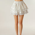 Anna-Kaci Women's Tiered Ruffle Mini Skirt with Layered Textured Fabric Soft Stretch Waist and Sheer Lace Trim Detail