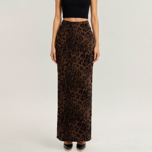 Anna-Kaci Women¡¯s Leopard Print Maxi Skirt with Smooth Stretch Fabric, Soft Straight Silhouette and Clean High Waist Fit for Effortless Movement