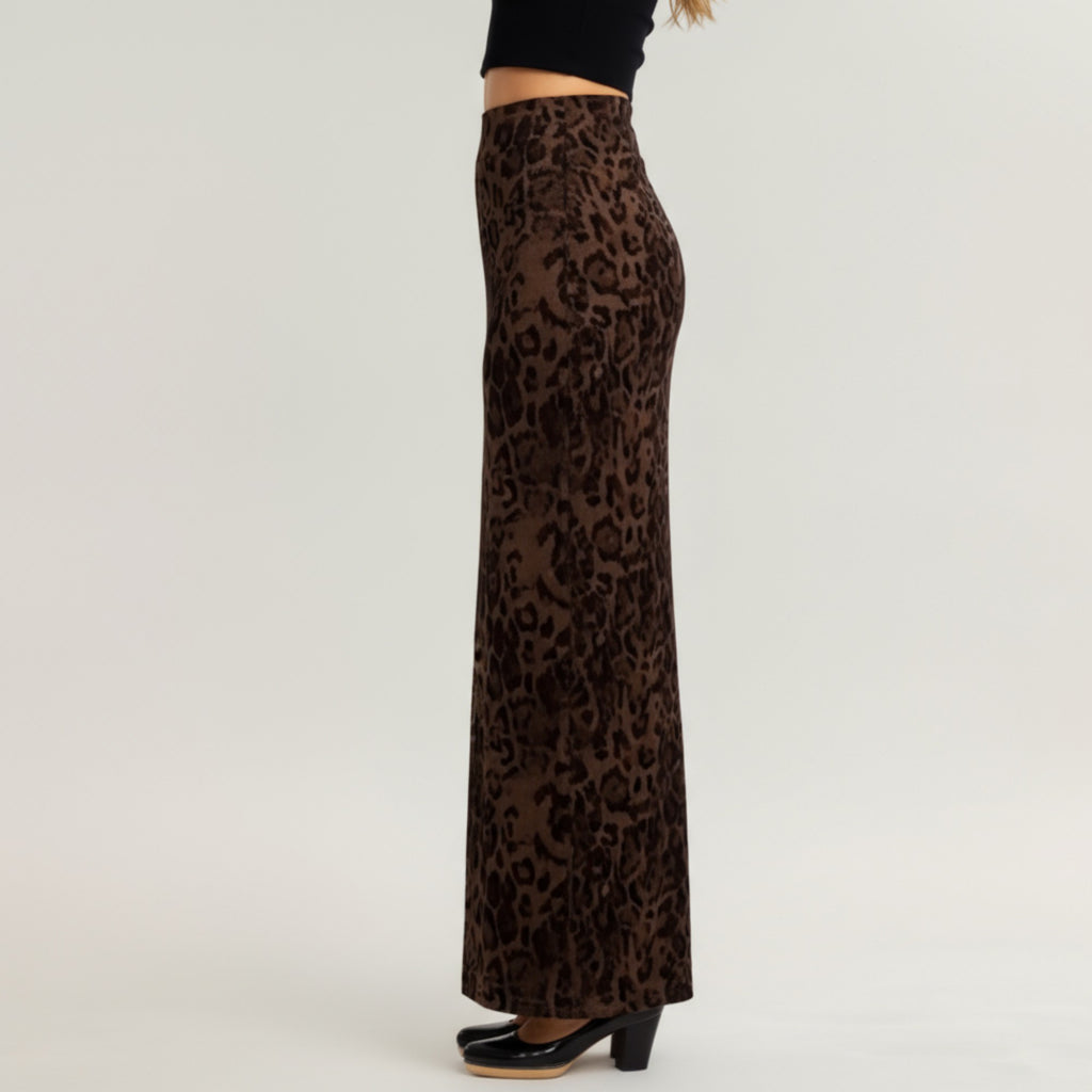 Anna-Kaci Women¡¯s Leopard Print Maxi Skirt with Smooth Stretch Fabric, Soft Straight Silhouette and Clean High Waist Fit for Effortless Movement