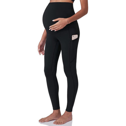 Anna-Kaci Active Women' s High Waist Maternity Leggings with Over Belly Panel and Side Utility Pockets for Supportive Stretch Comfort