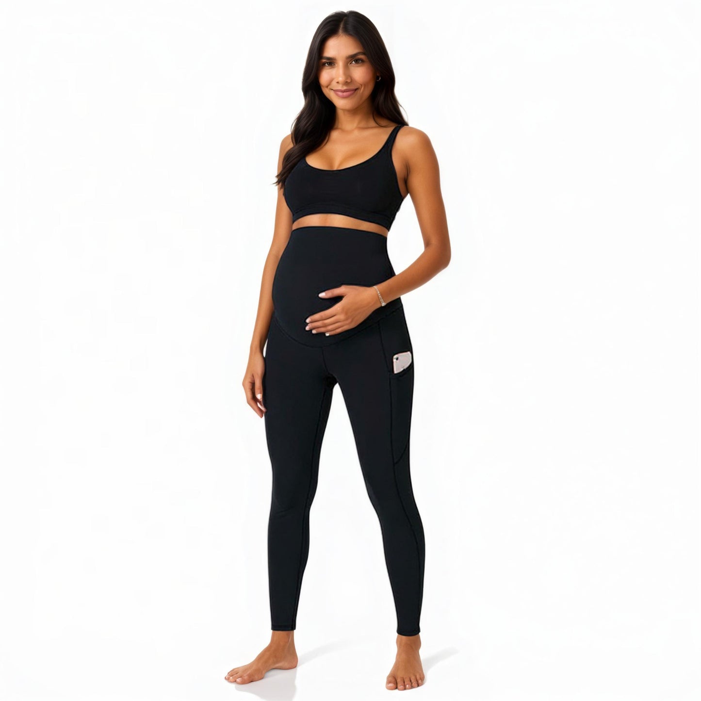 Anna-Kaci Active Women' s High Waist Maternity Leggings with Over Belly Panel and Side Utility Pockets for Supportive Stretch Comfort