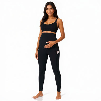 Anna-Kaci Active Women' s High Waist Maternity Leggings with Over Belly Panel and Side Utility Pockets for Supportive Stretch Comfort