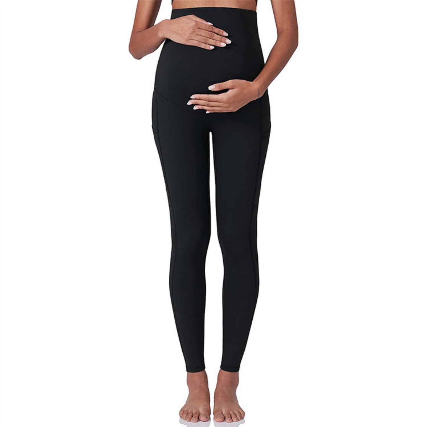 Anna-Kaci Active Women' s High Waist Maternity Leggings with Over Belly Panel and Side Utility Pockets for Supportive Stretch Comfort
