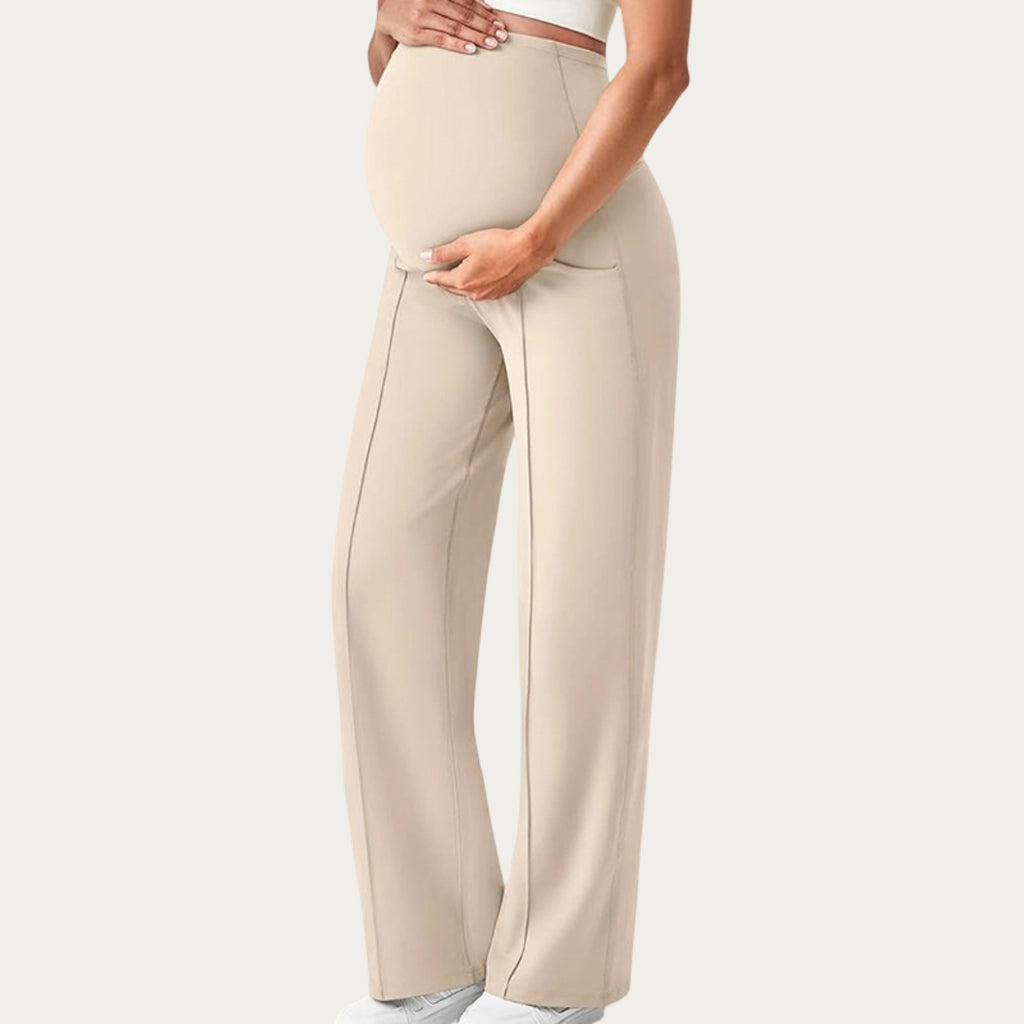Anna-Kaci Women's Soft Stretch Maternity Pants with Full Belly Panel and Front Seam Detailing for Smooth Support and Flattering Wide Leg Fit