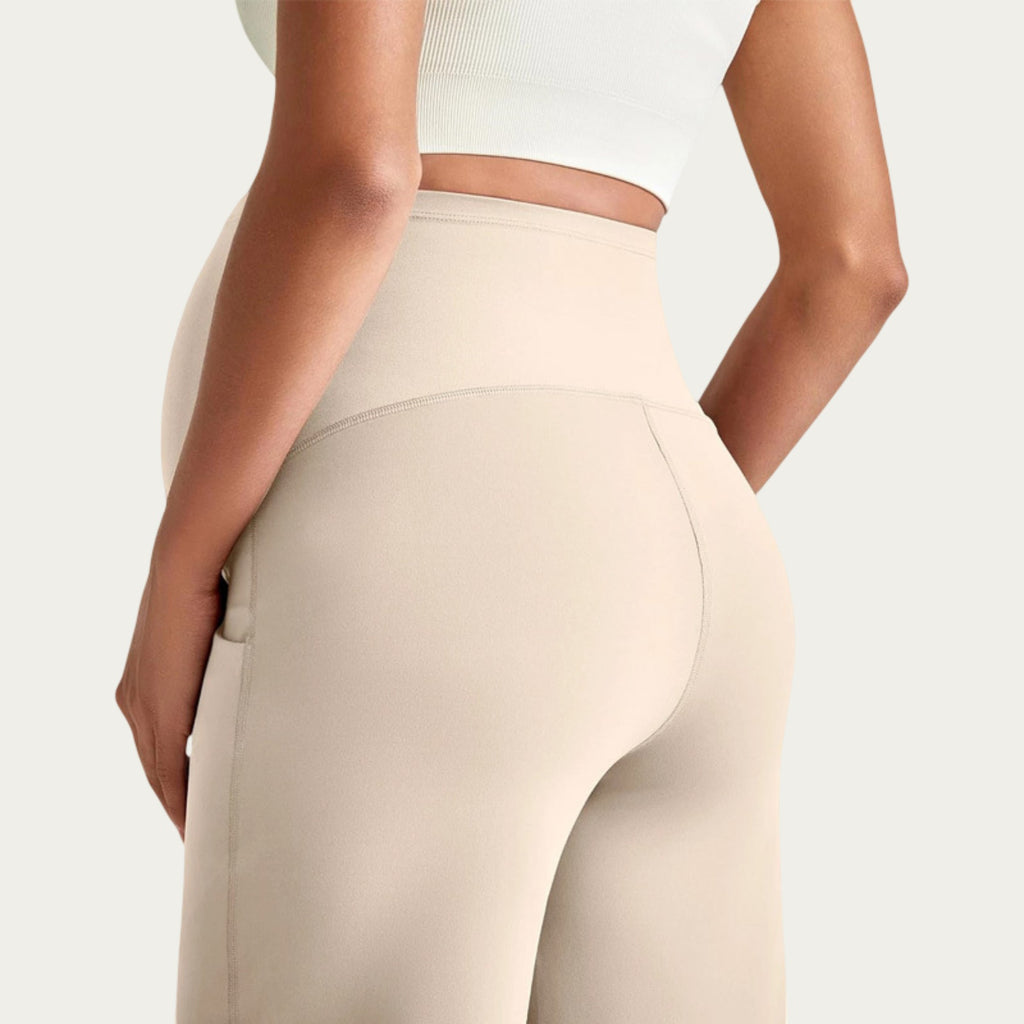Anna-Kaci Women's Soft Stretch Maternity Pants with Full Belly Panel and Front Seam Detailing for Smooth Support and Flattering Wide Leg Fit