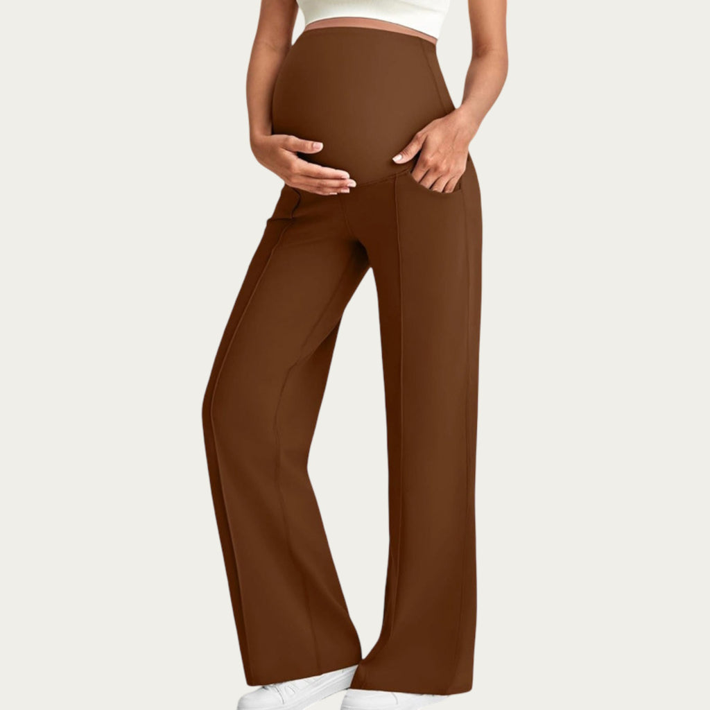 Anna-Kaci Women's Soft Stretch Maternity Pants with Full Belly Panel and Front Seam Detailing for Smooth Support and Flattering Wide Leg Fit