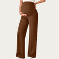 Anna-Kaci Women's Soft Stretch Maternity Pants with Full Belly Panel and Front Seam Detailing for Smooth Support and Flattering Wide Leg Fit