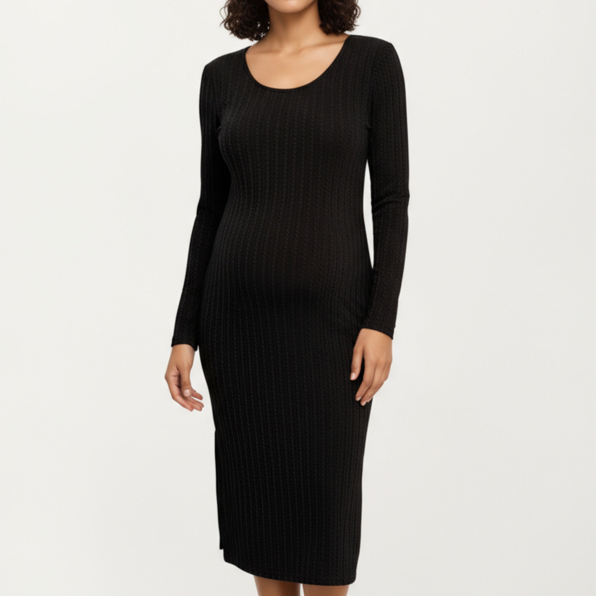 Anna-Kaci Women's Ribbed Knit Maternity Dress with Long Sleeves, Scoop Neckline and Soft Stretch Fit Designed for a Smooth, Flattering Silhouette