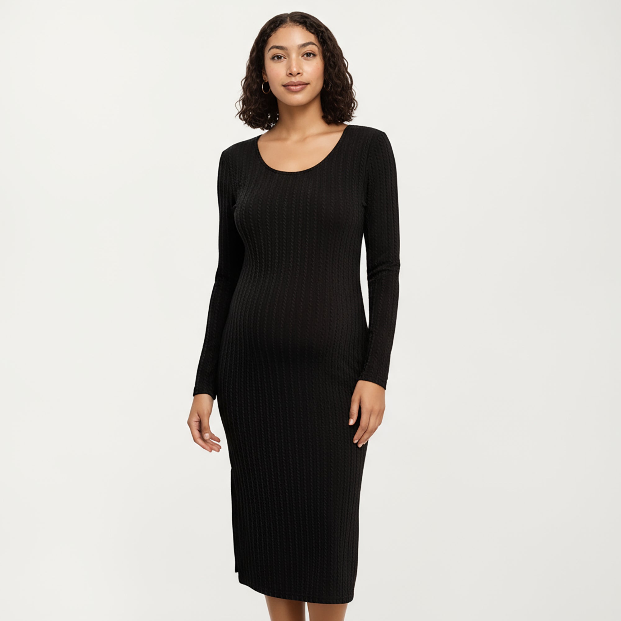 Anna-Kaci Women's Ribbed Knit Maternity Dress with Long Sleeves, Scoop Neckline and Soft Stretch Fit Designed for a Smooth, Flattering Silhouette