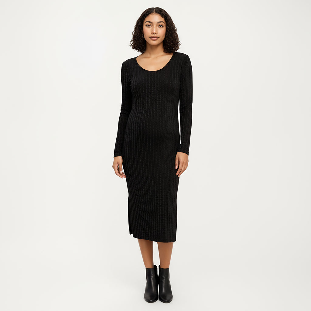 Anna-Kaci Women's Ribbed Knit Maternity Dress with Long Sleeves, Scoop Neckline and Soft Stretch Fit Designed for a Smooth, Flattering Silhouette
