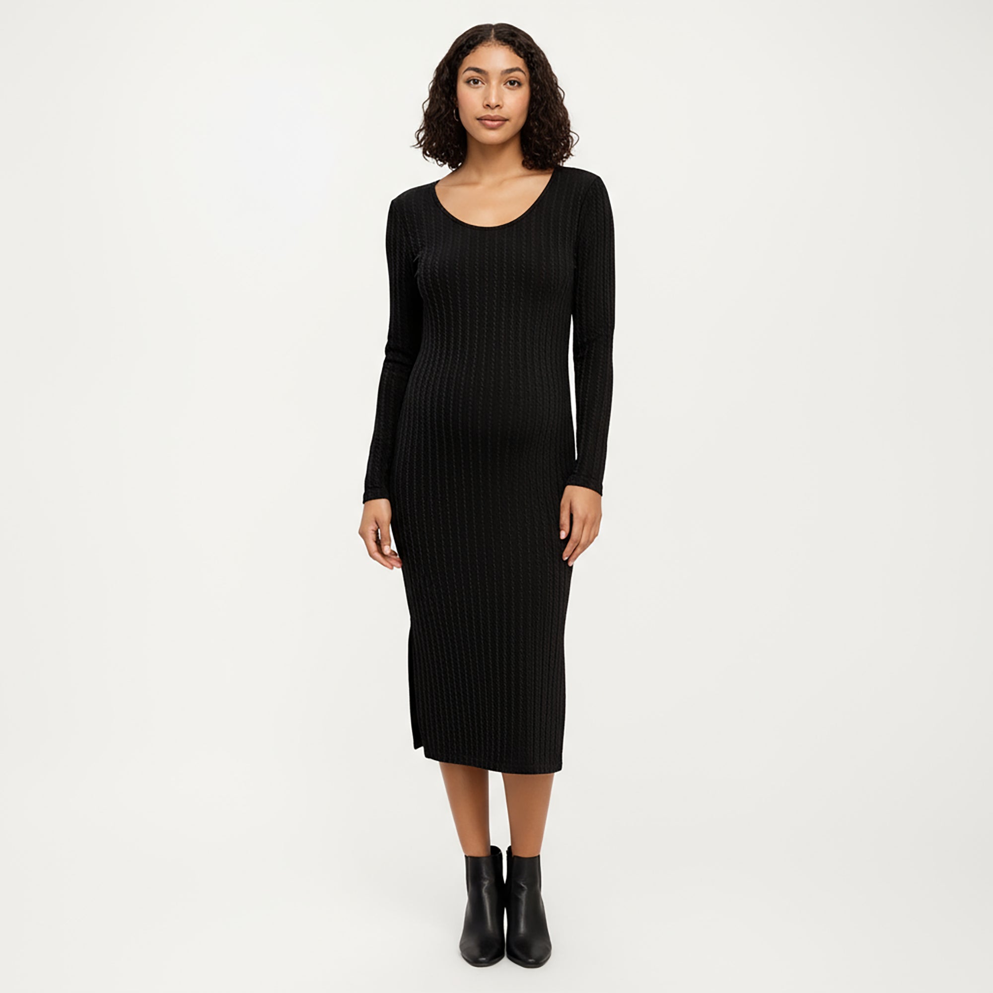 Anna-Kaci Women's Ribbed Knit Maternity Dress with Long Sleeves, Scoop Neckline and Soft Stretch Fit Designed for a Smooth, Flattering Silhouette