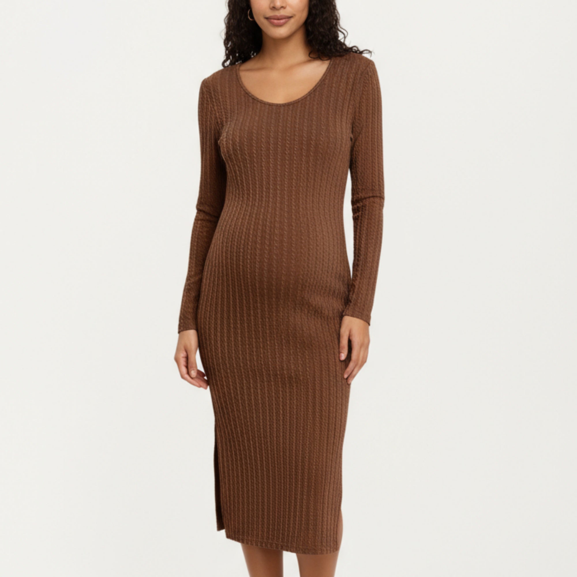 Anna-Kaci Women's Ribbed Knit Maternity Dress with Long Sleeves, Scoop Neckline and Soft Stretch Fit Designed for a Smooth, Flattering Silhouette