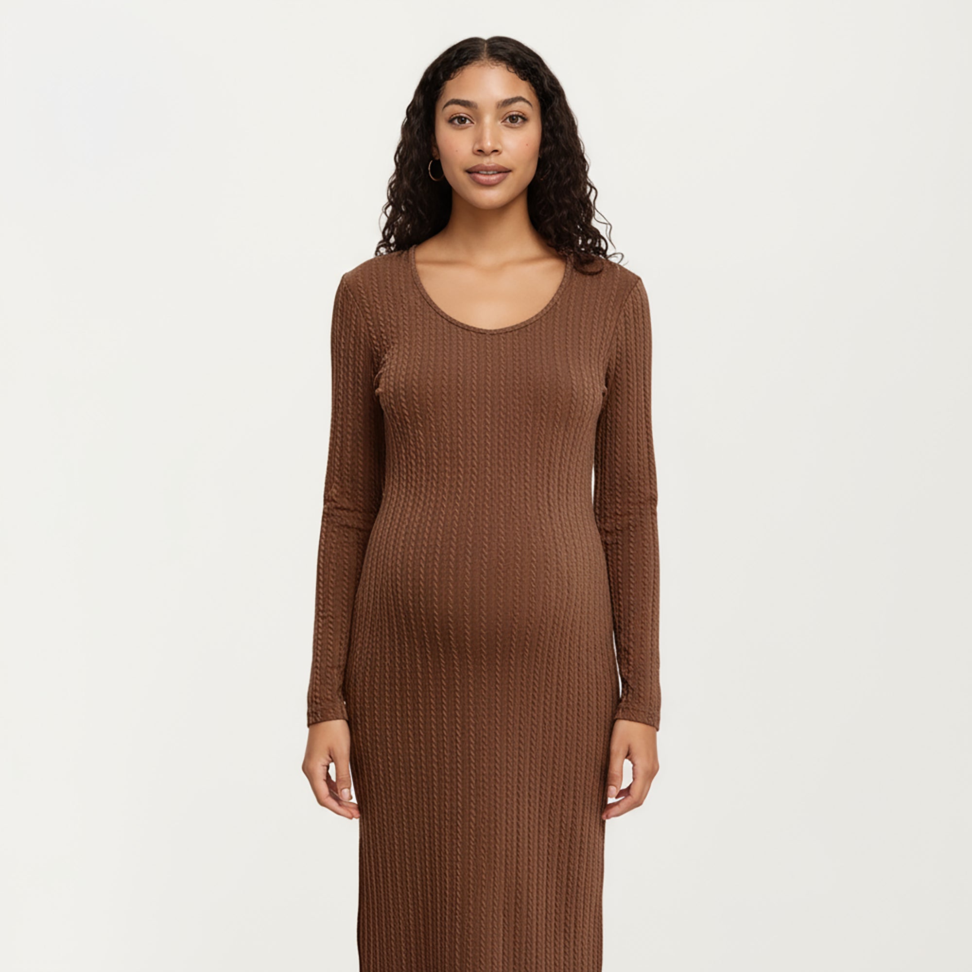Anna-Kaci Women's Ribbed Knit Maternity Dress with Long Sleeves, Scoop Neckline and Soft Stretch Fit Designed for a Smooth, Flattering Silhouette