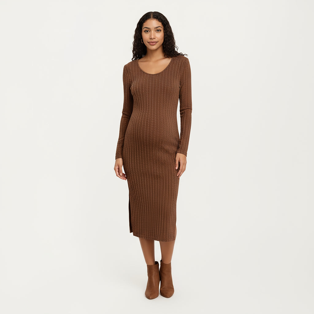 Anna-Kaci Women's Ribbed Knit Maternity Dress with Long Sleeves, Scoop Neckline and Soft Stretch Fit Designed for a Smooth, Flattering Silhouette