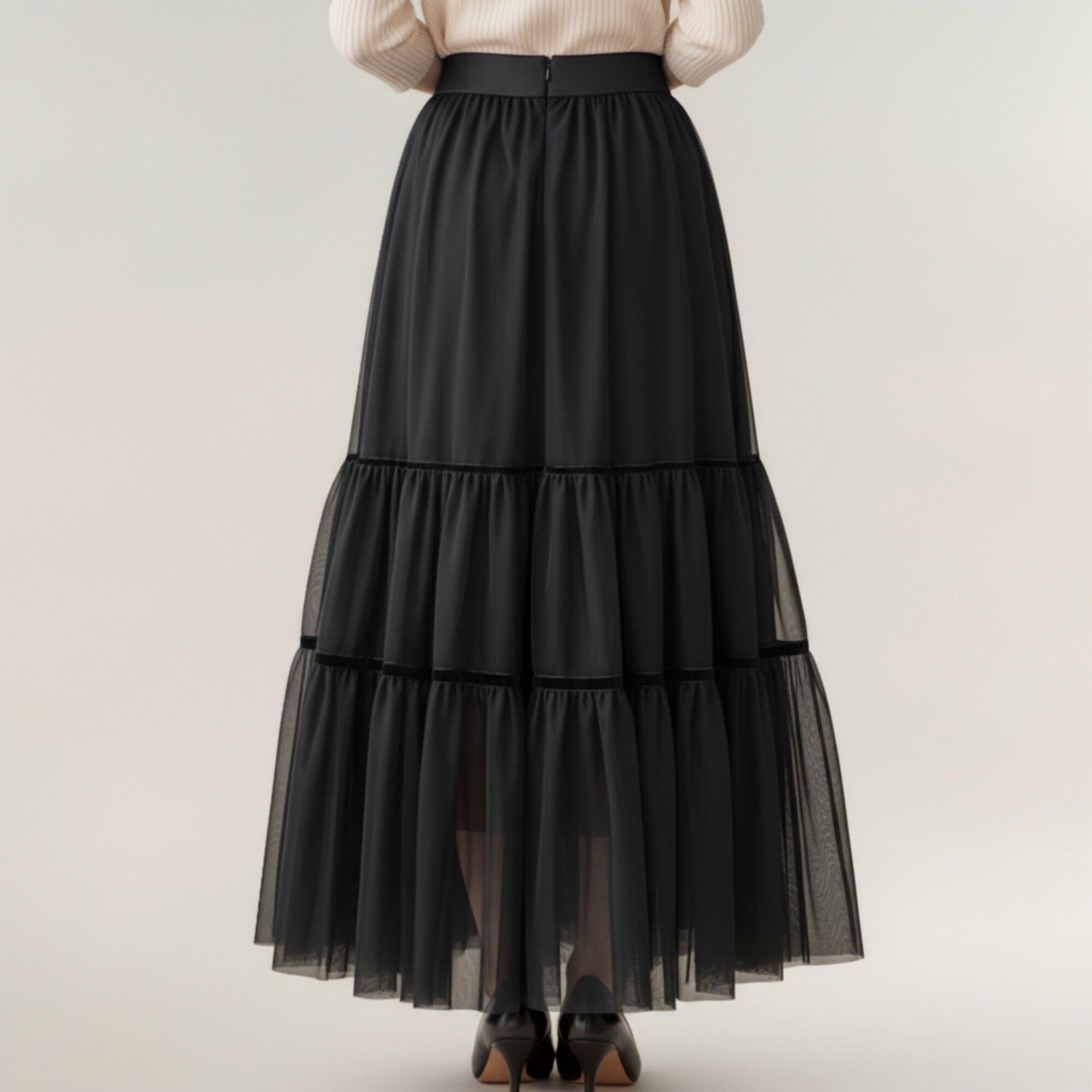 Anna-Kaci Women¡¯s Tiered Mesh Maxi Skirt with Layered Sheer Panels and Flowing A-Line Silhouette
