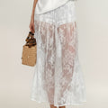 Anna-Kaci Women¡¯s Floral Lace Midi Skirt with Sheer Embroidered Detail Soft Flowing Drape and Comfortable Waistband for Elegant Movement