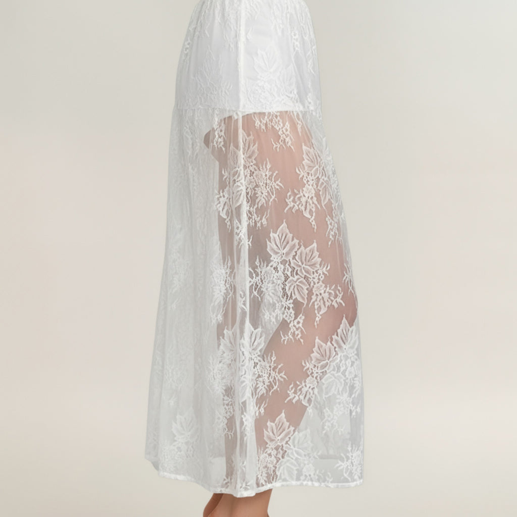 Anna-Kaci Women¡¯s Floral Lace Midi Skirt with Sheer Embroidered Detail Soft Flowing Drape and Comfortable Waistband for Elegant Movement