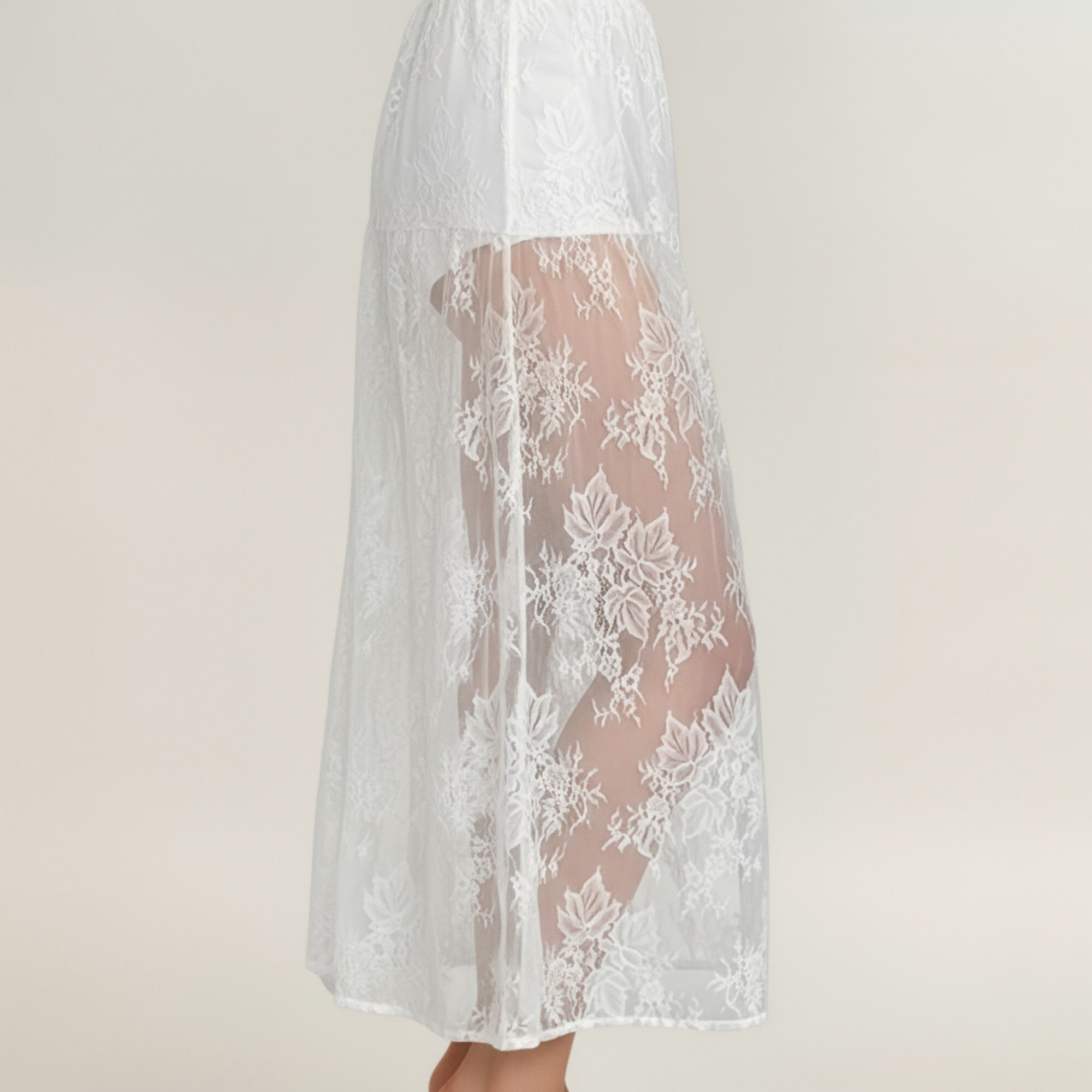 Anna-Kaci Women¡¯s Floral Lace Midi Skirt with Sheer Embroidered Detail Soft Flowing Drape and Comfortable Waistband for Elegant Movement