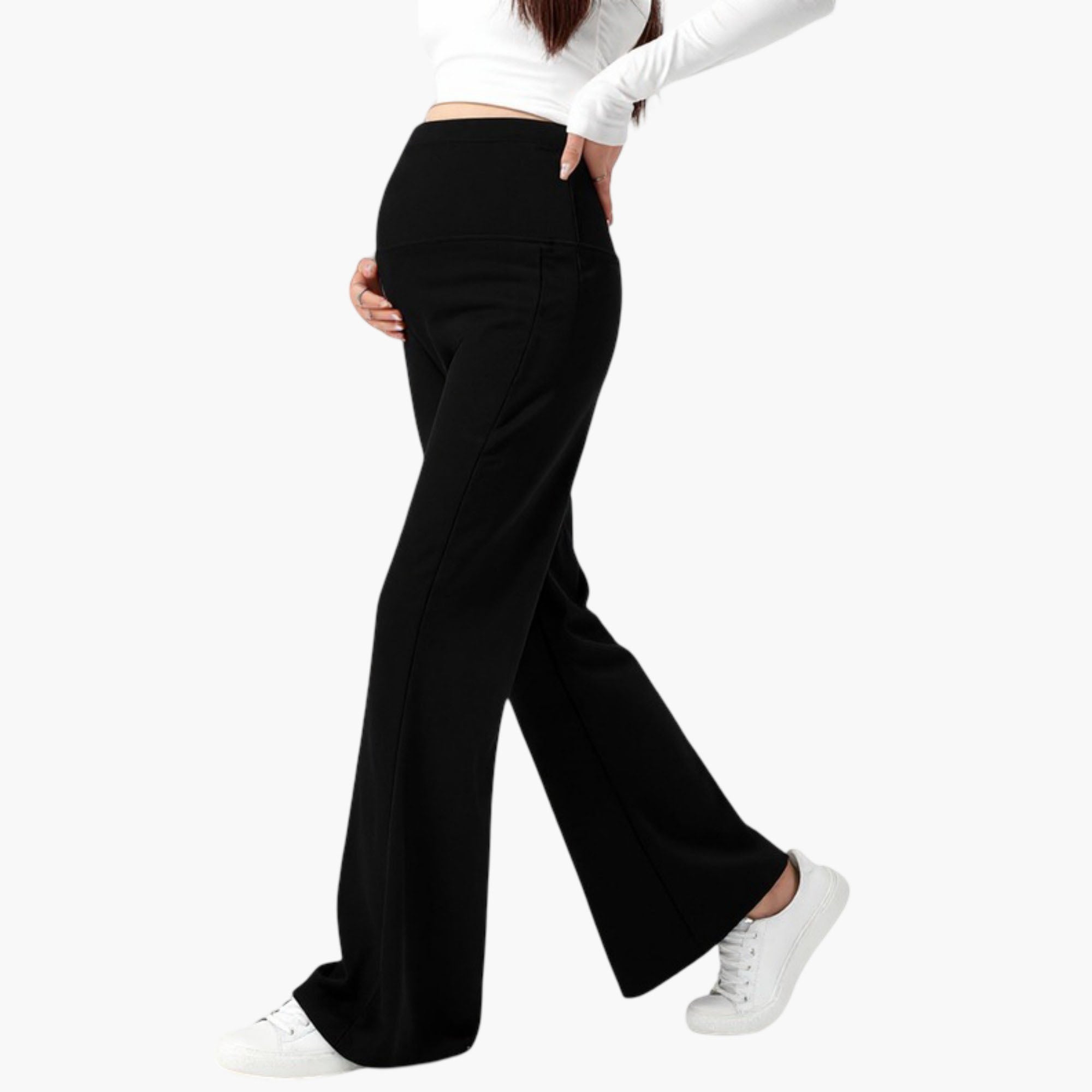 Anna-Kaci Women¡¯s Maternity High Waist Flare Pants with Soft Stretch Fabric and Full Bump Panel for Supportive Comfortable Everyday Wear