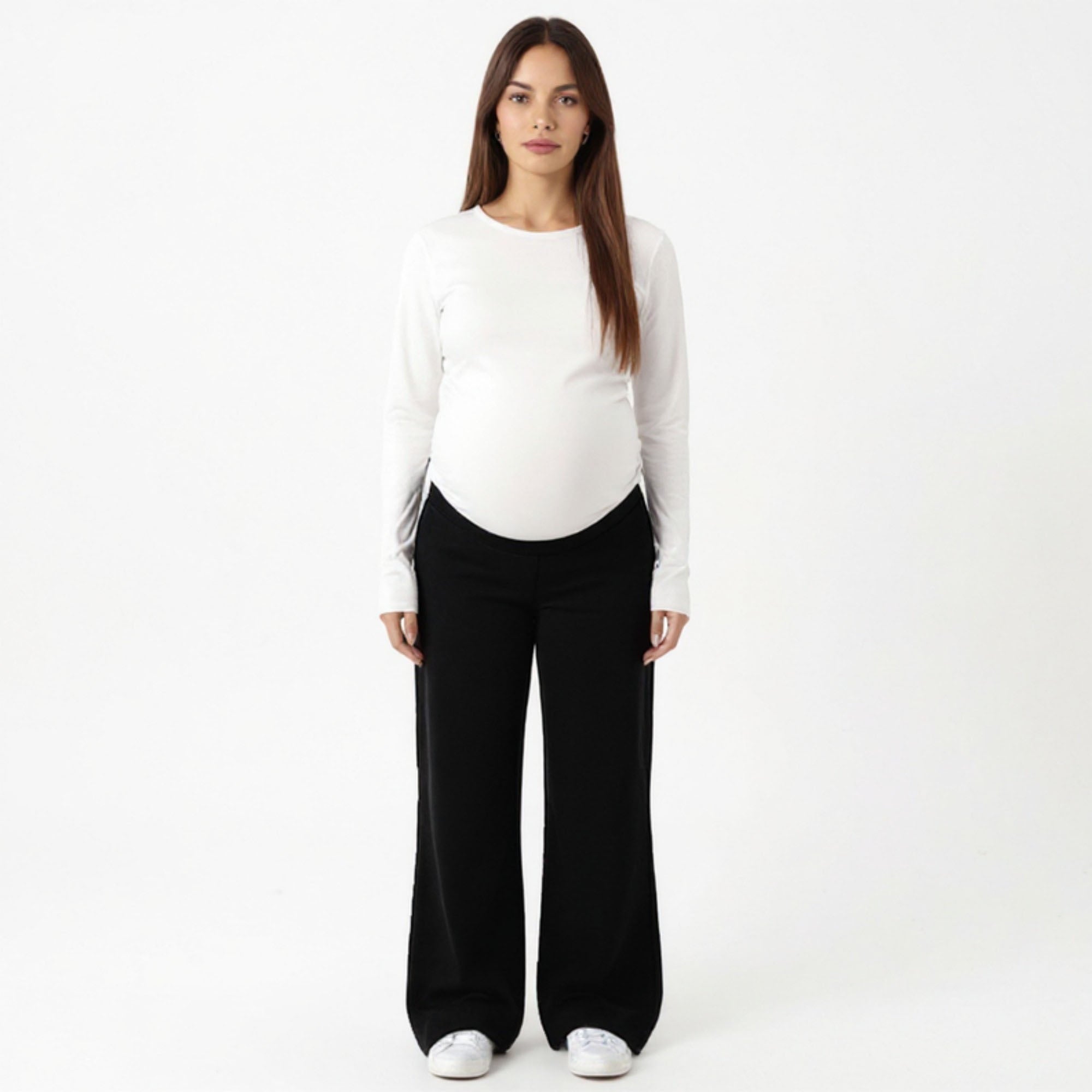 Anna-Kaci Women¡¯s Maternity High Waist Flare Pants with Soft Stretch Fabric and Full Bump Panel for Supportive Comfortable Everyday Wear