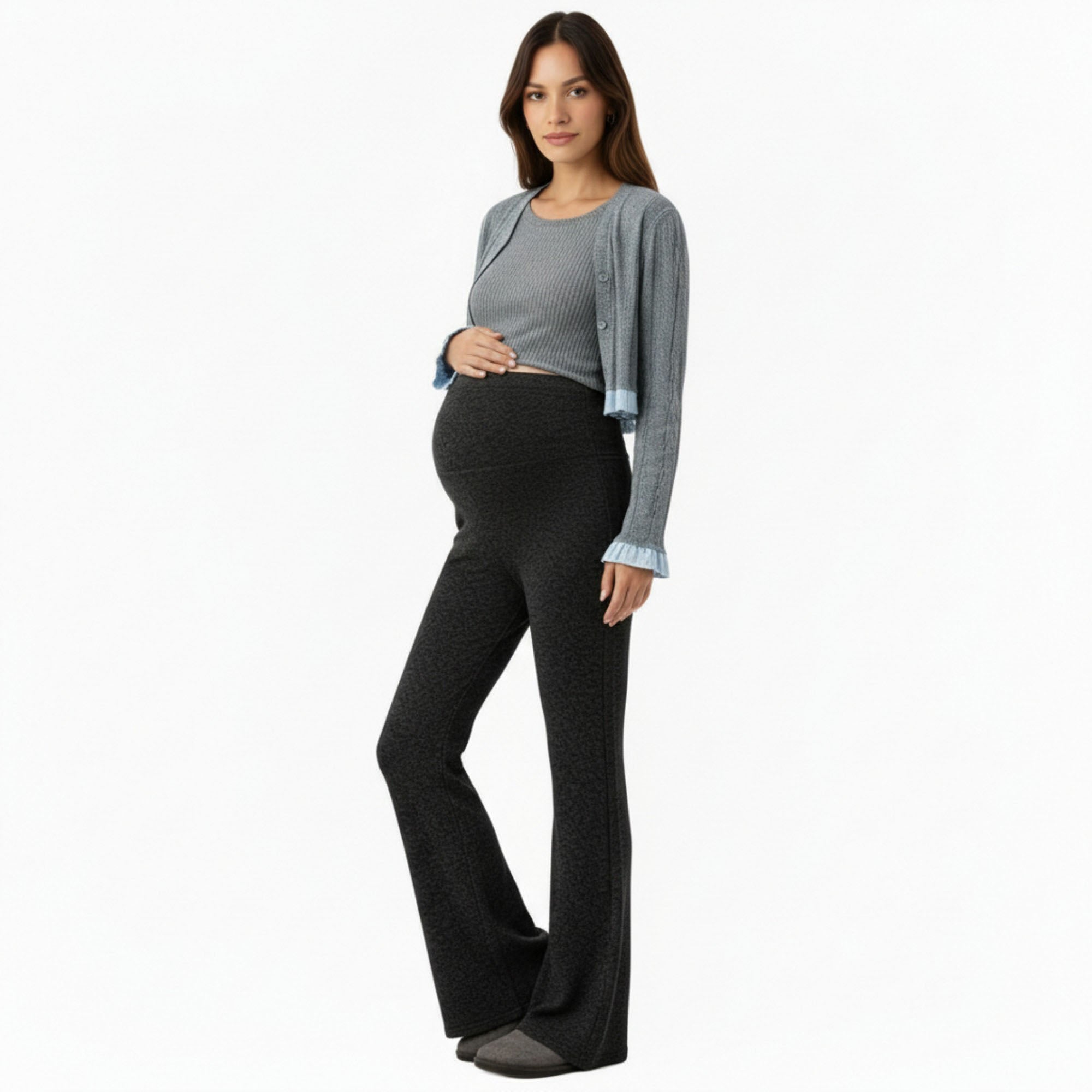 Anna-Kaci Women¡¯s Maternity High Waist Flare Pants with Soft Stretch Fabric and Full Bump Panel for Supportive Comfortable Everyday Wear