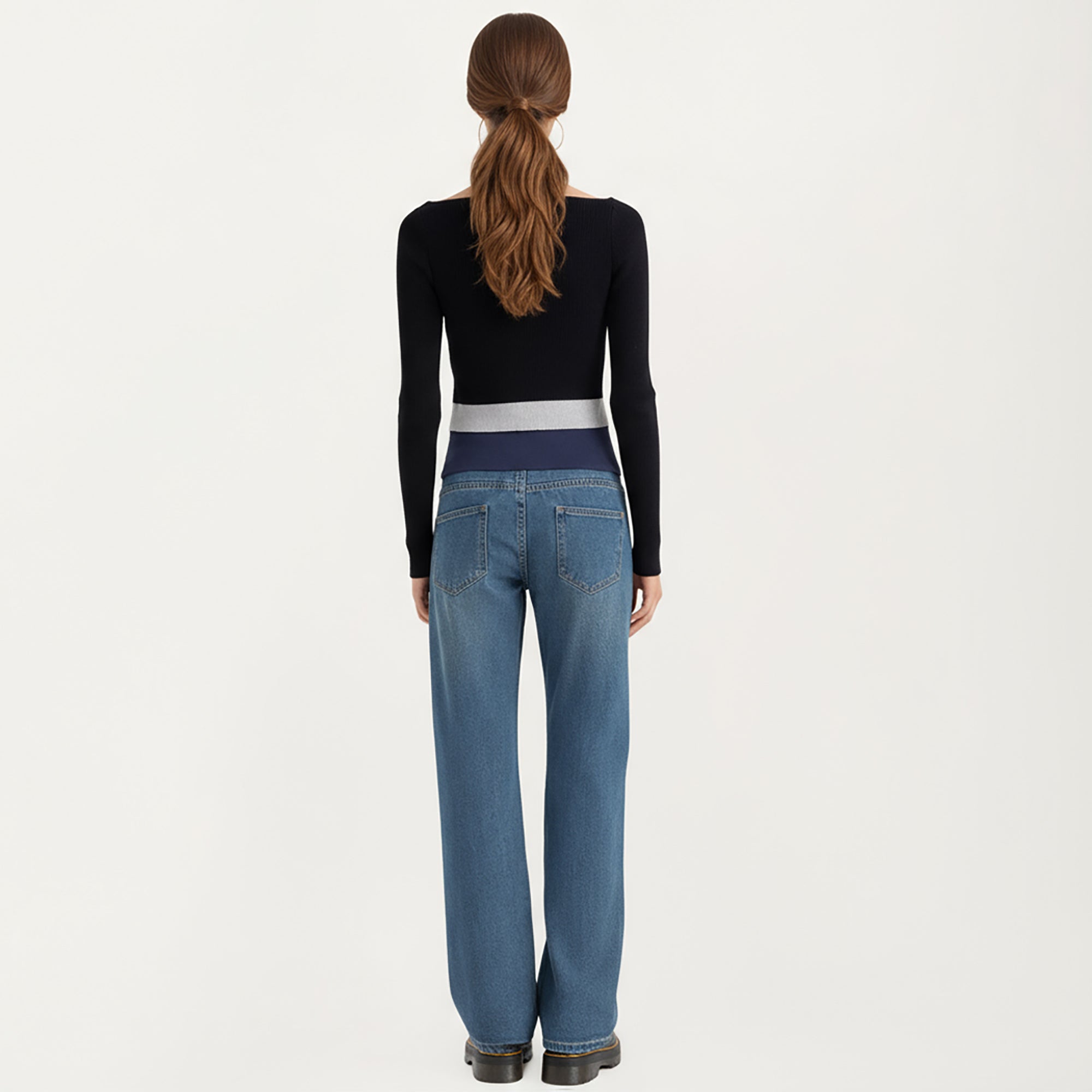 Anna-Kaci Women's Maternity Full Panel Wide Leg Jeans with Supportive Stretch Waistband and Relaxed Straight Silhouette Featuring Classic Seam Details