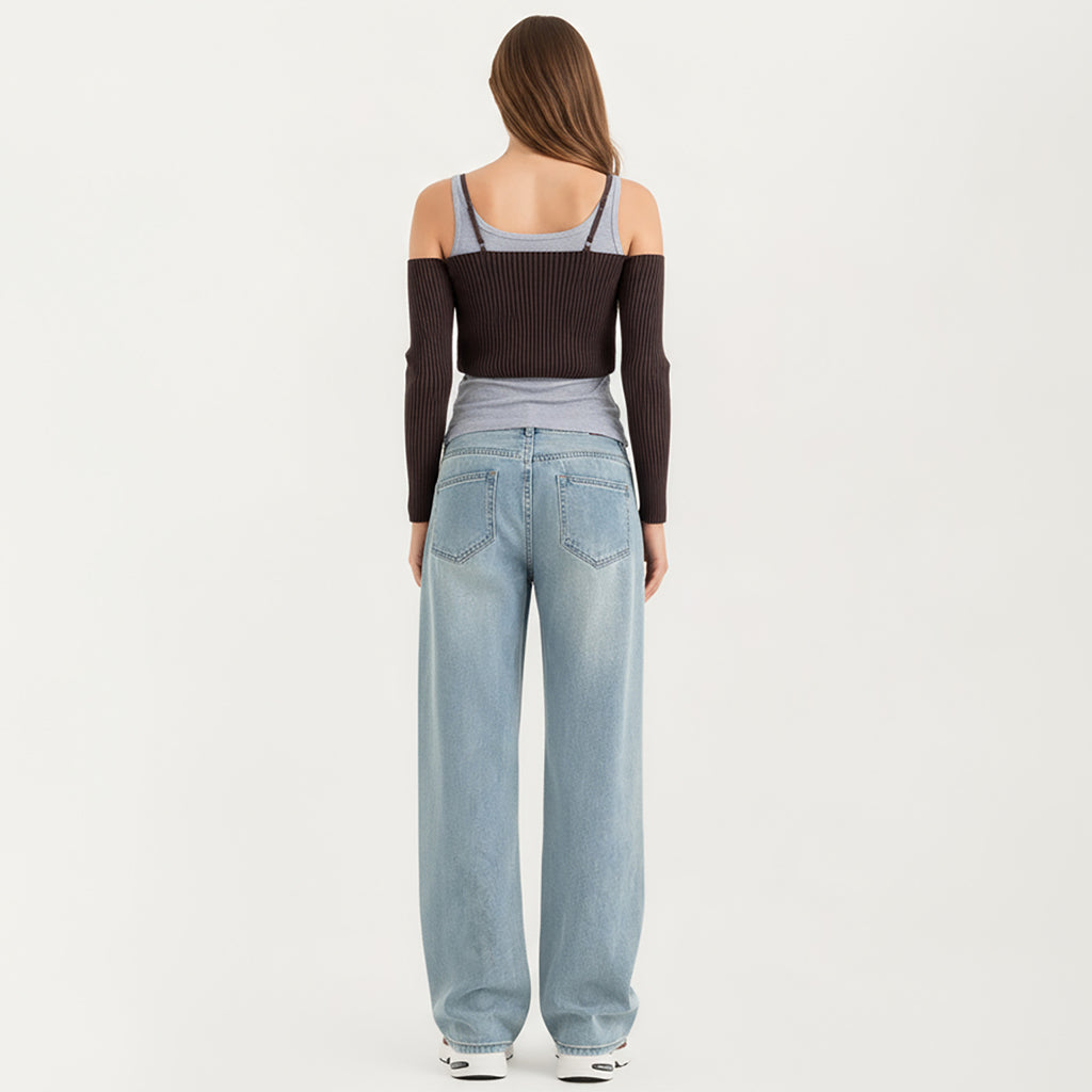 Anna-Kaci Women's Maternity Full Panel Wide Leg Jeans with Supportive Stretch Waistband and Relaxed Straight Silhouette Featuring Classic Seam Details