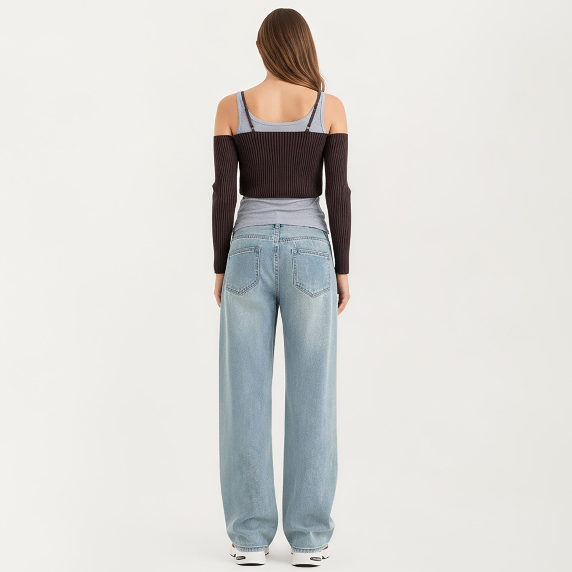 Anna-Kaci Women's Maternity Full Panel Wide Leg Jeans with Supportive Stretch Waistband and Relaxed Straight Silhouette Featuring Classic Seam Details