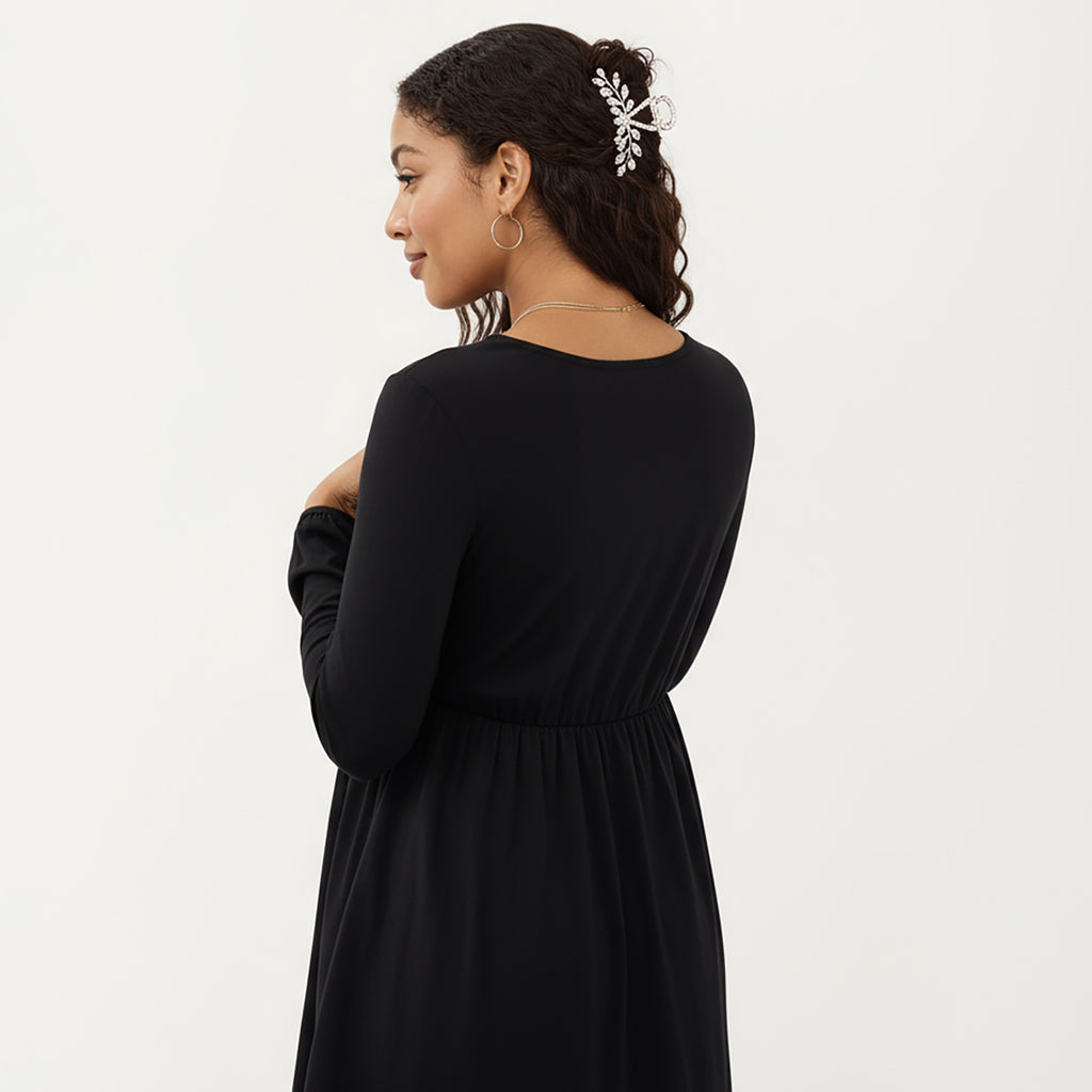 Anna-Kaci Women¡¯s Maternity Dress with Long Sleeves Soft Stretch Fabric Button Front Accents and Adjustable Drawstring Empire Waist Silhouette
