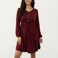 Anna-Kaci Women¡¯s Maternity Dress with Long Sleeves Soft Stretch Fabric Button Front Accents and Adjustable Drawstring Empire Waist Silhouette