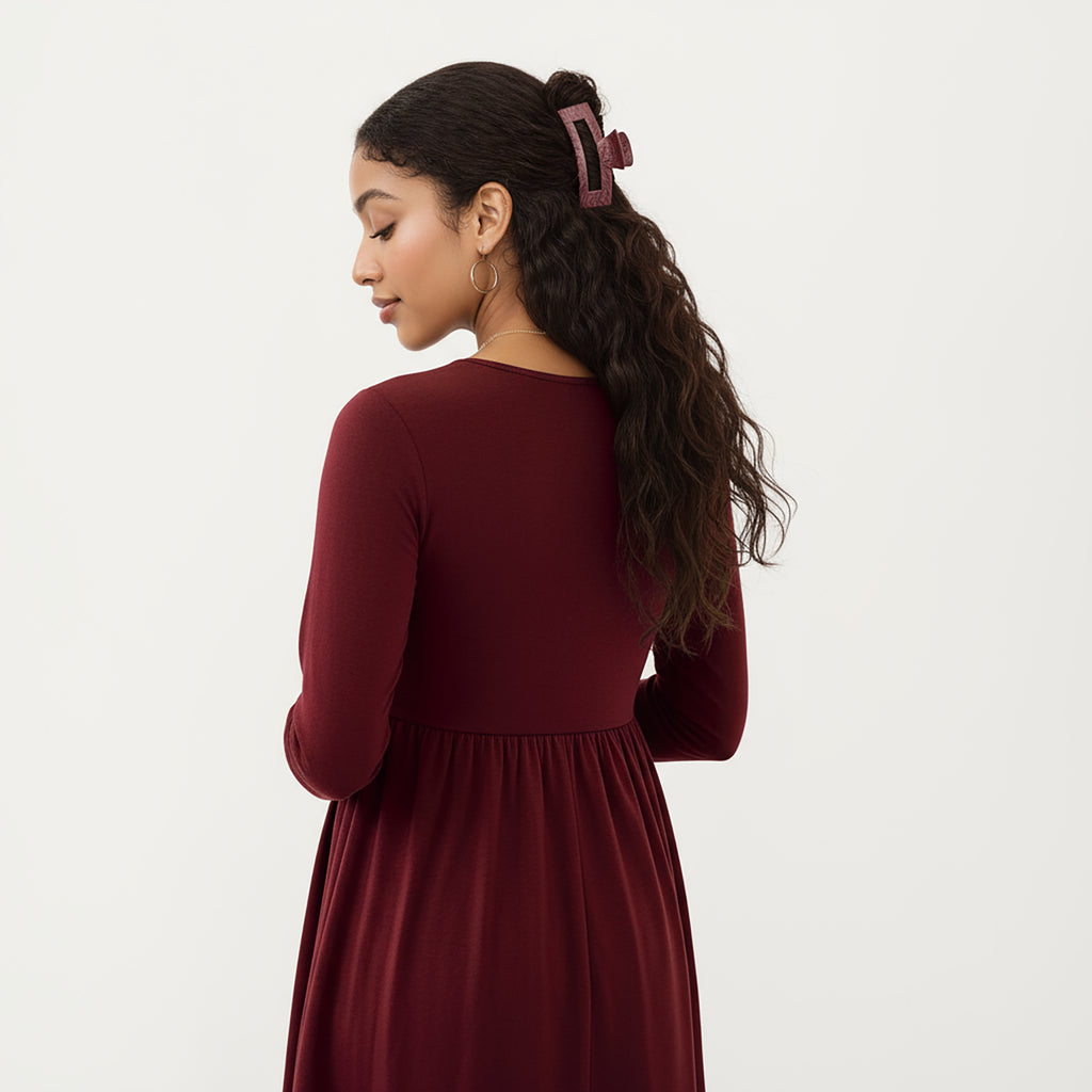 Anna-Kaci Women¡¯s Maternity Dress with Long Sleeves Soft Stretch Fabric Button Front Accents and Adjustable Drawstring Empire Waist Silhouette