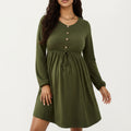 Anna-Kaci Women¡¯s Maternity Dress with Long Sleeves Soft Stretch Fabric Button Front Accents and Adjustable Drawstring Empire Waist Silhouette