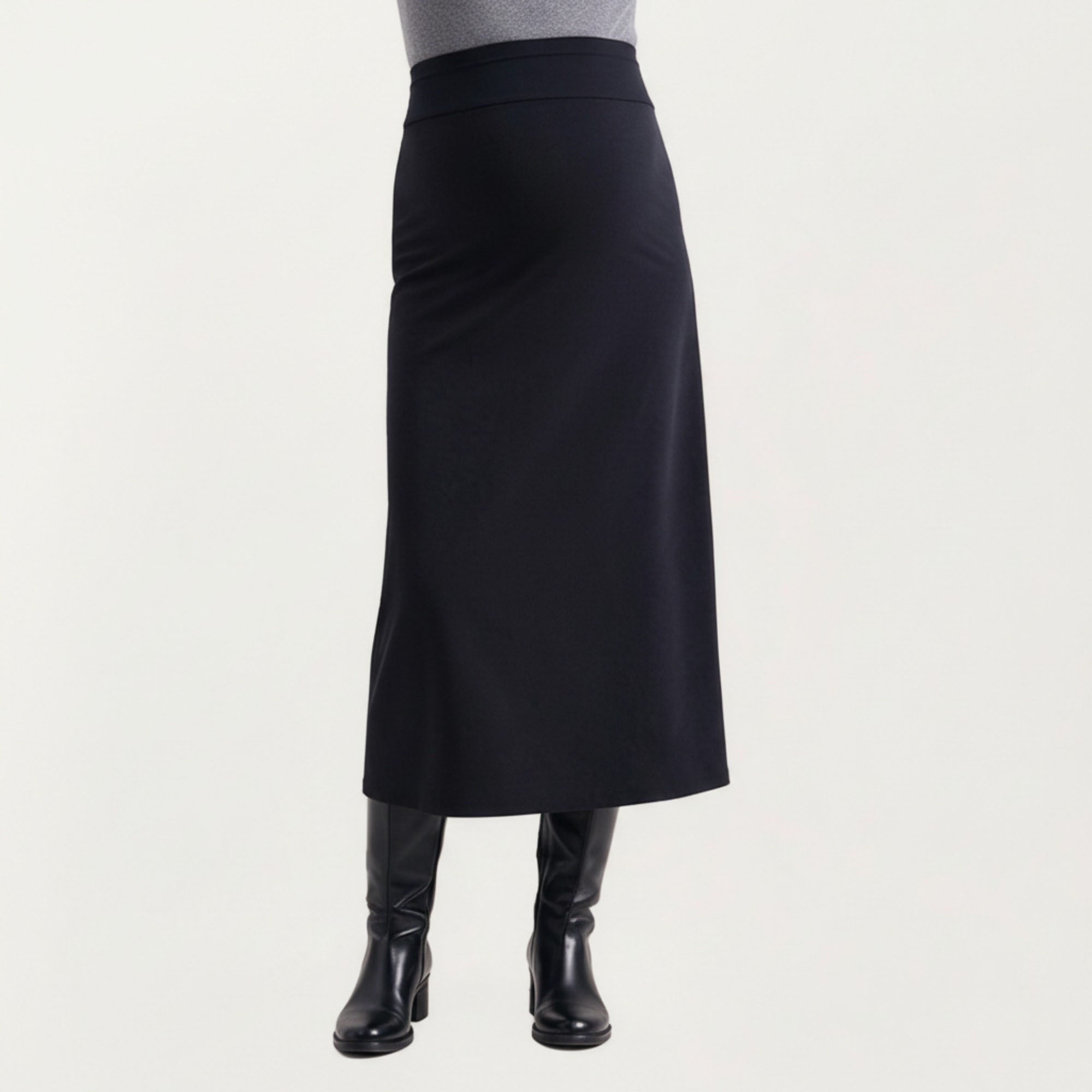 Anna-Kaci Women¡¯s Maternity High Waist Stretch Knit Midi Skirt with Seamless Support Panel and Smooth Flattering Soft Draped Silhouette
