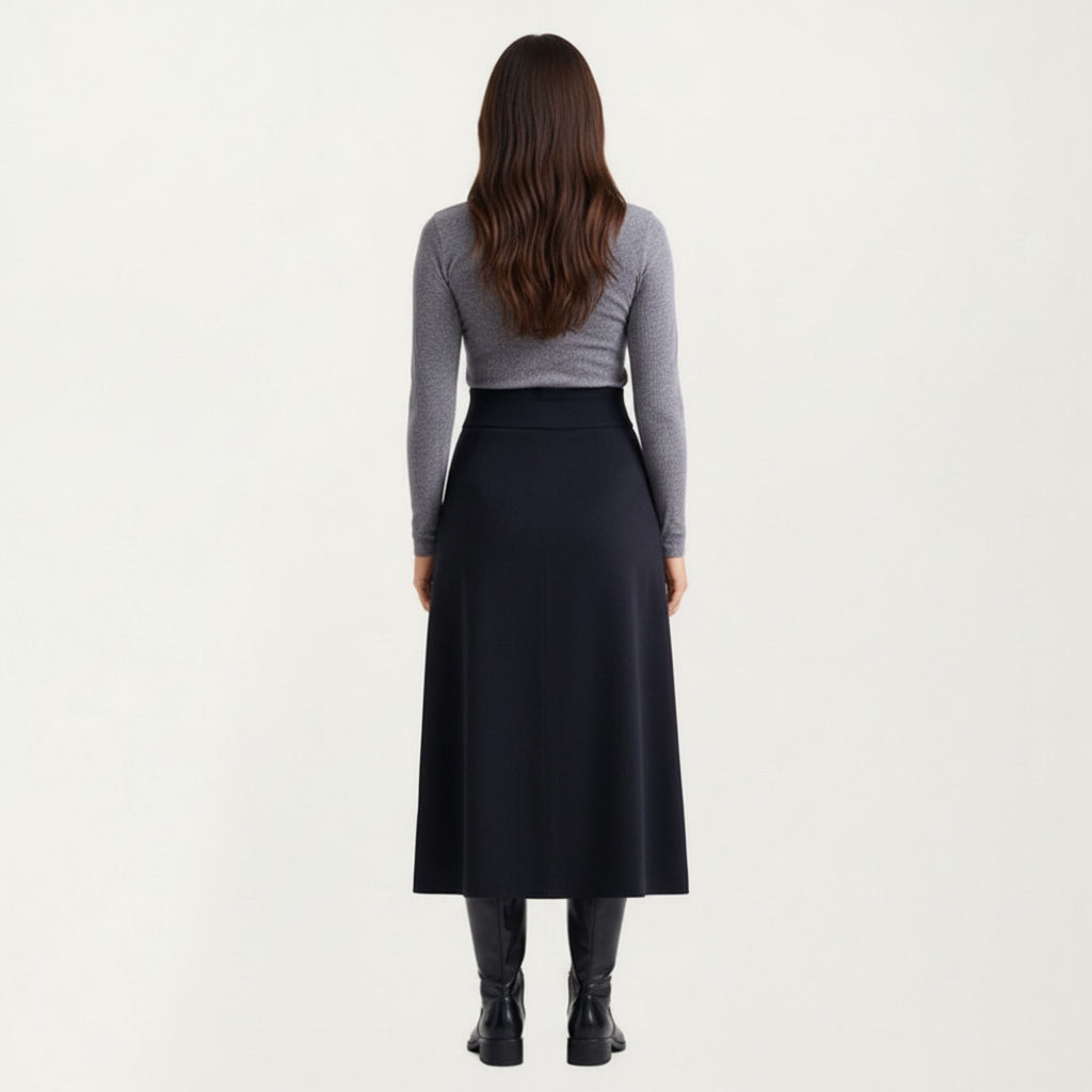 Anna-Kaci Women¡¯s Maternity High Waist Stretch Knit Midi Skirt with Seamless Support Panel and Smooth Flattering Soft Draped Silhouette