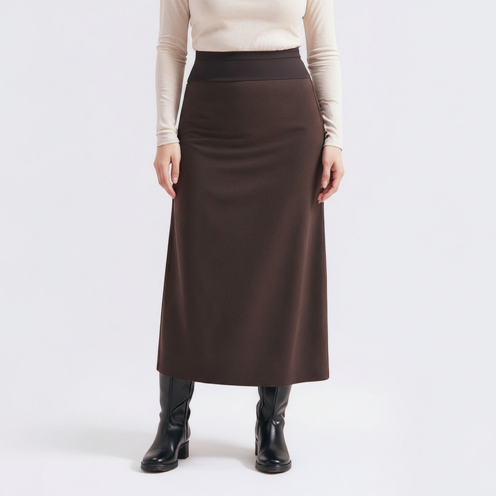 Anna-Kaci Women¡¯s Maternity High Waist Stretch Knit Midi Skirt with Seamless Support Panel and Smooth Flattering Soft Draped Silhouette