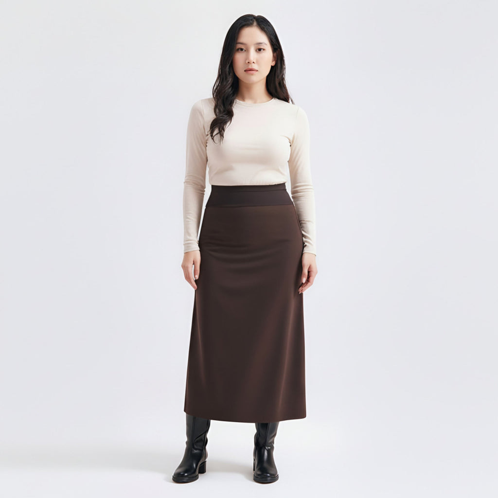 Anna-Kaci Women¡¯s Maternity High Waist Stretch Knit Midi Skirt with Seamless Support Panel and Smooth Flattering Soft Draped Silhouette