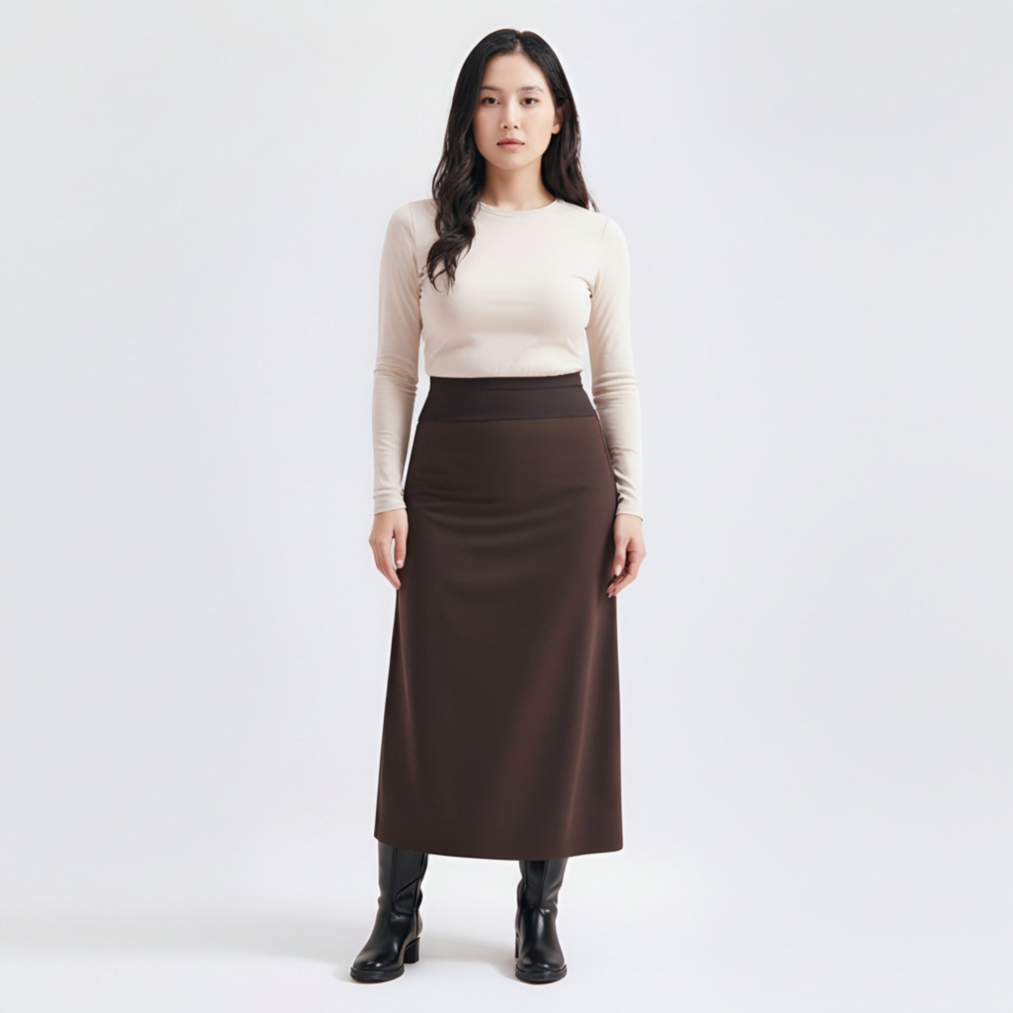 Anna-Kaci Women¡¯s Maternity High Waist Stretch Knit Midi Skirt with Seamless Support Panel and Smooth Flattering Soft Draped Silhouette