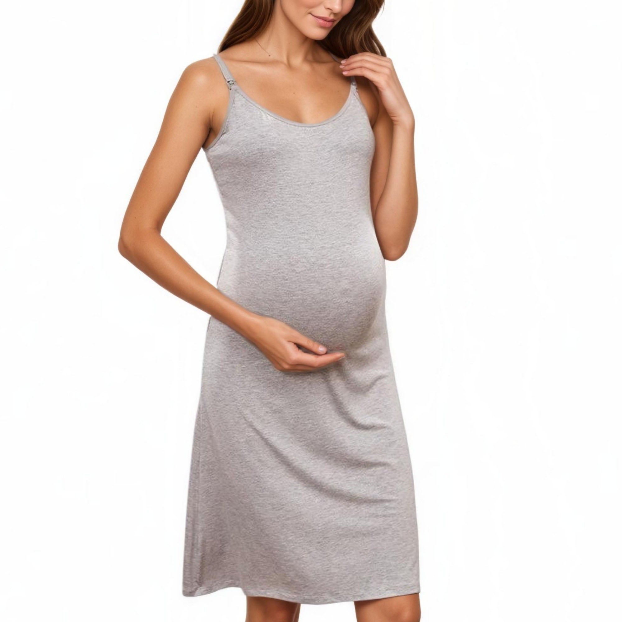 Anna-Kaci Women¡¯s Maternity Sleeveless Scoop Neck Midi Dress with Soft Stretch Fabric and Adjustable Strap Clips